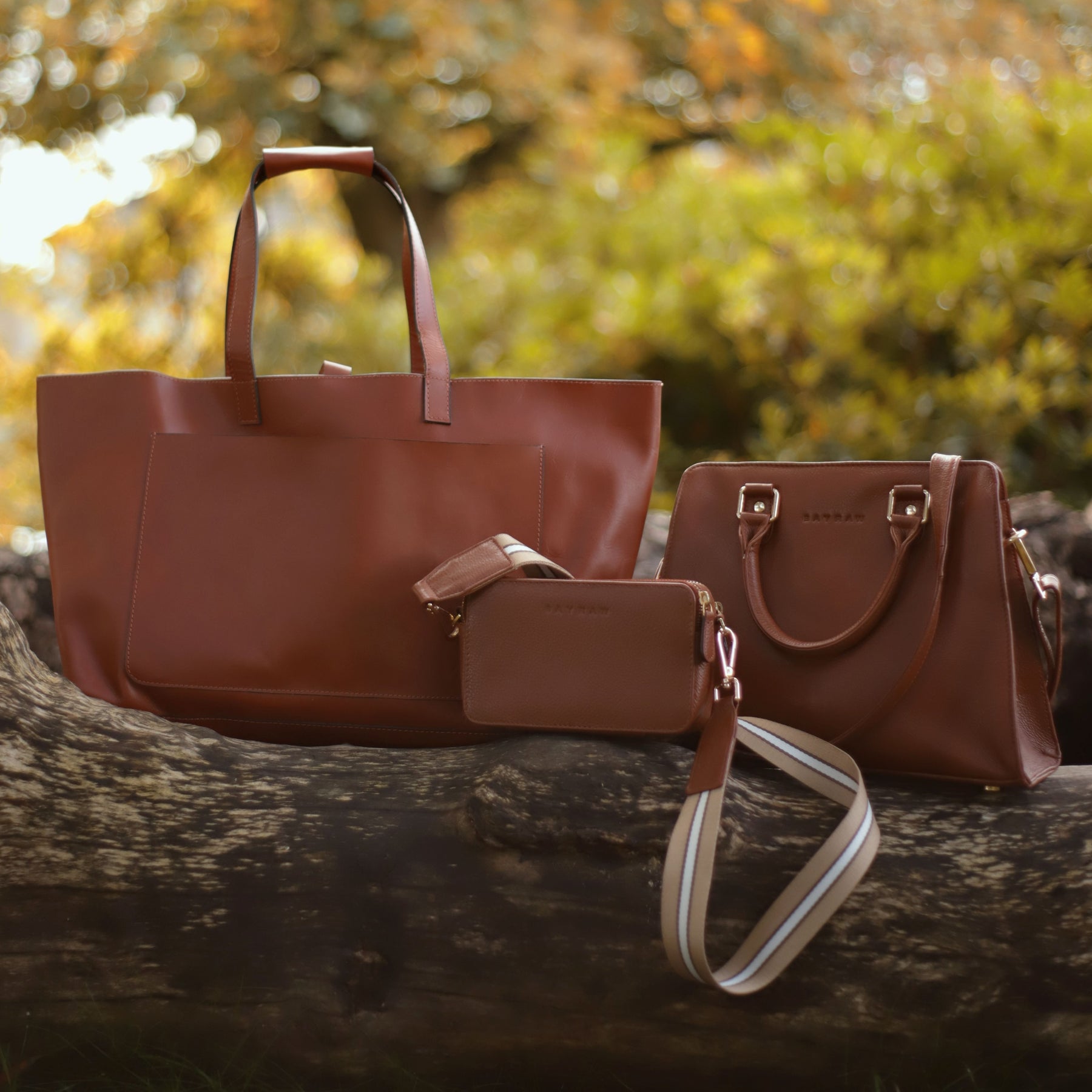 Close-up of Bayraw's natural leather bag range
