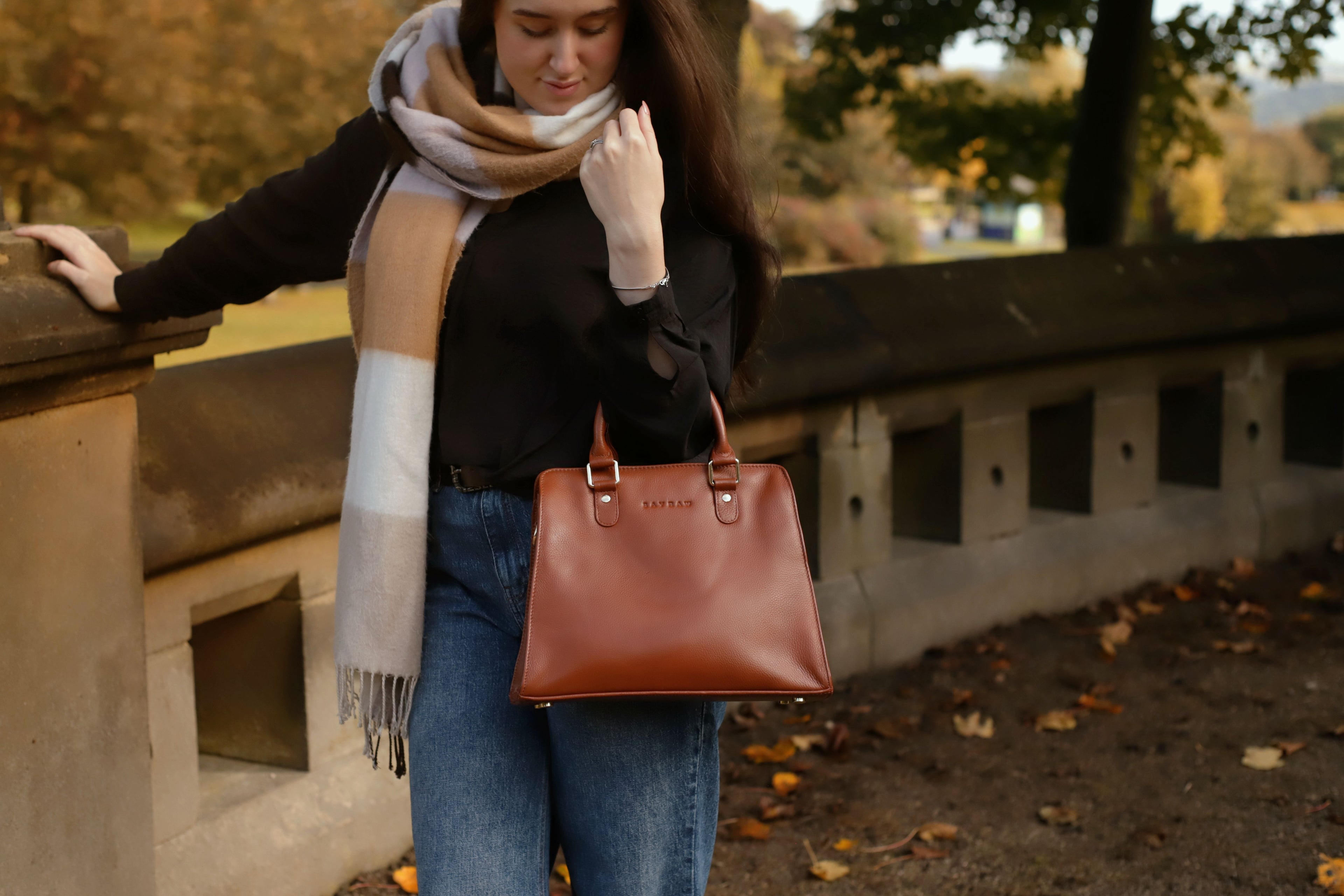 Leather Ziptop Handbag