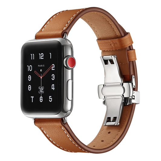 Leather Apple Watch Strap with Butterfly Clasp - BAYRAW 